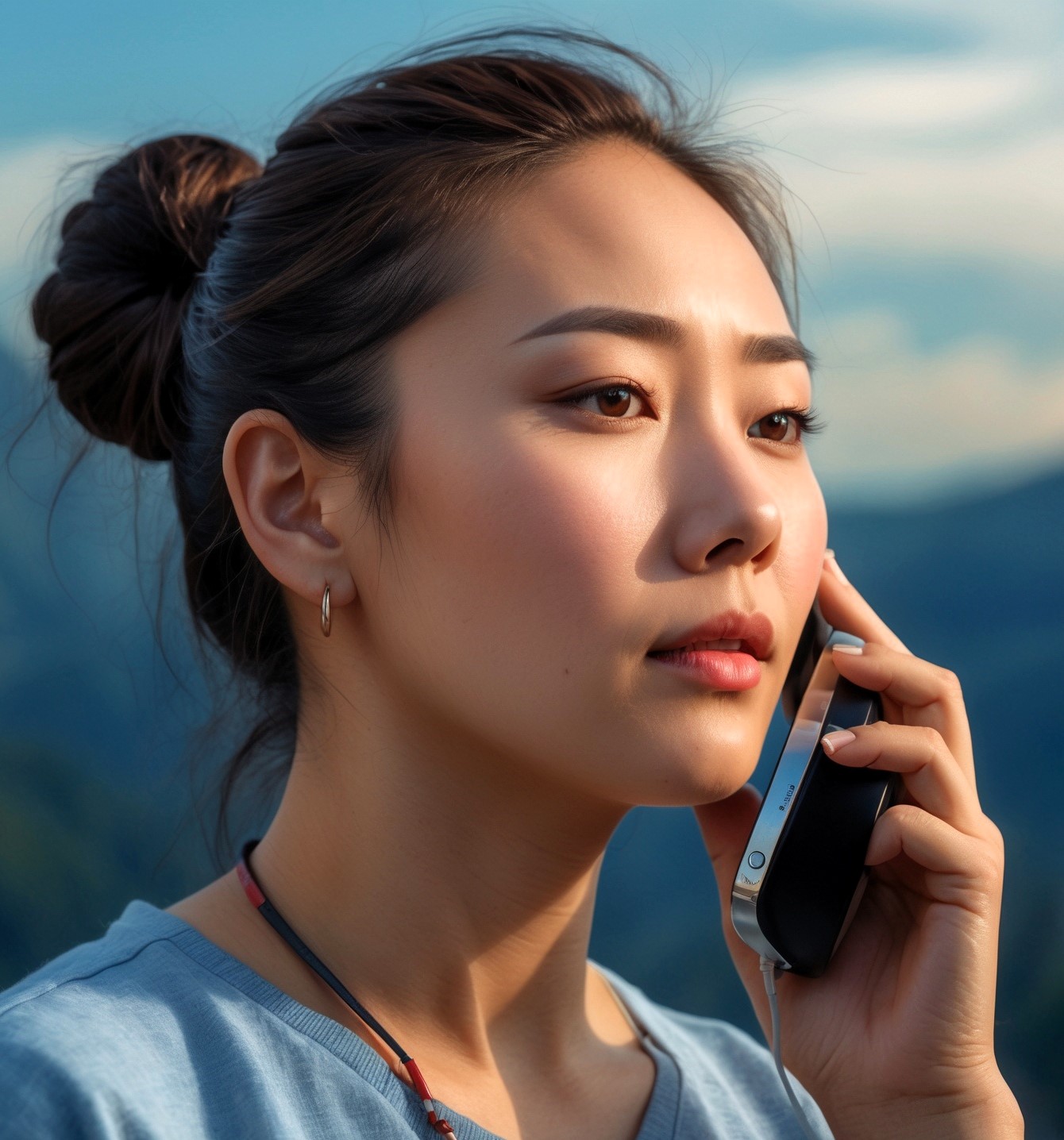красивая китаянка говорит по телефону