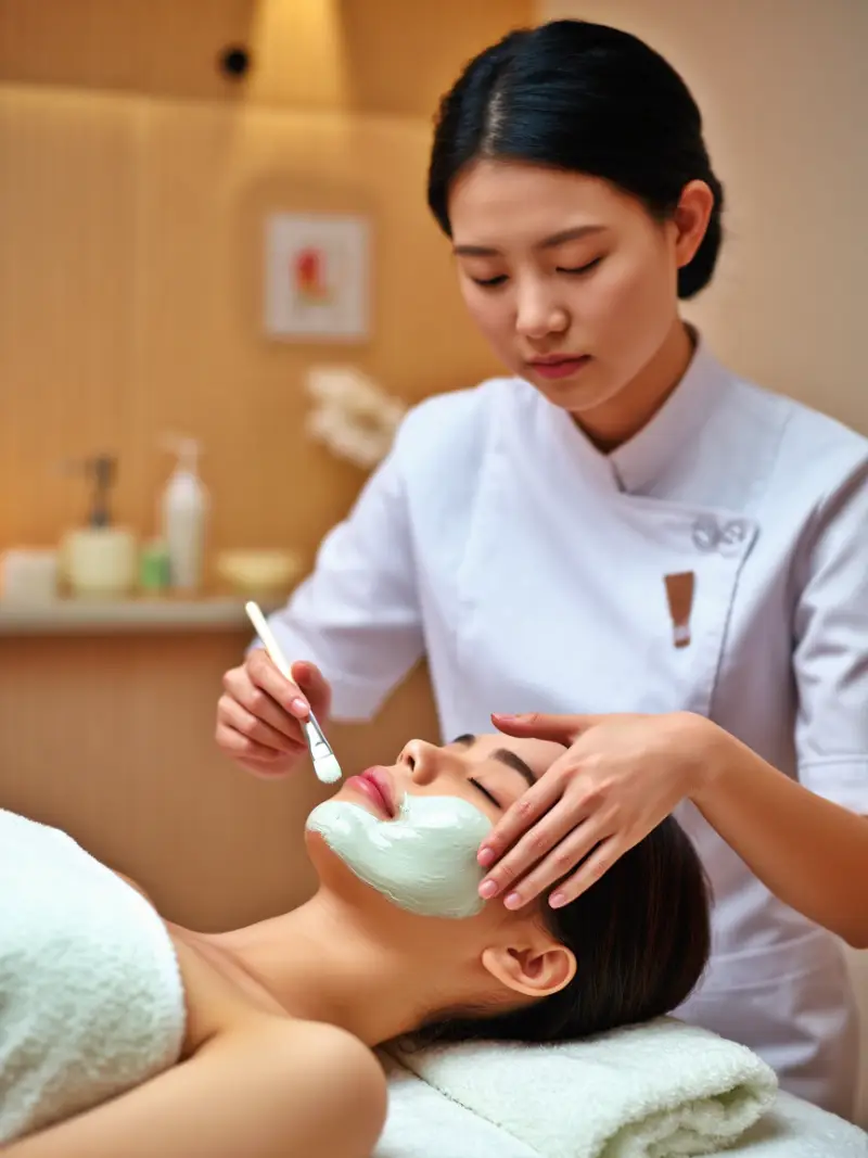 Антивозрастной массаж лица в спа-салоне Хуньчуня. Профессиональный китайский косметолог помогает коже выглядеть моложе.