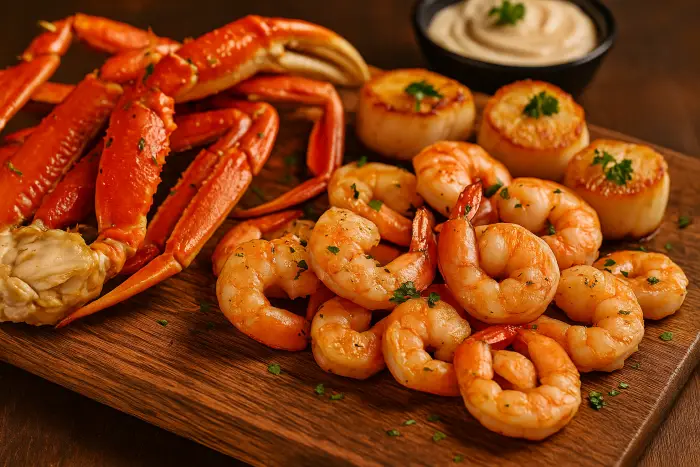 Морепродукты по-русски: крабы, креветки и гребешки на гриле