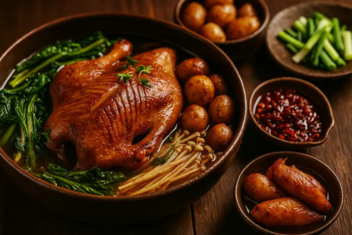 Тушёная маньчжурская утка с овощами и картофелем