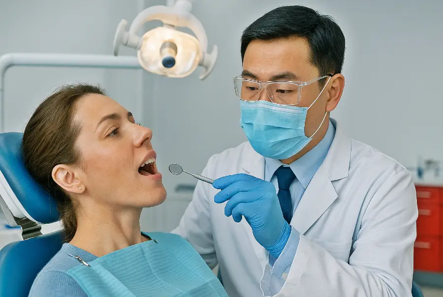 Стоматология и имплантация в клиниках Хуньчуня — консультация китайского стоматолога с пациенткой