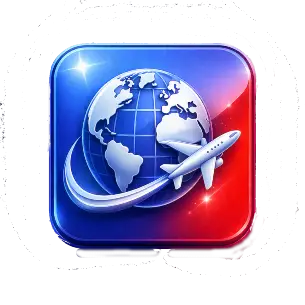 Туры и экскурсии в Китай иконка с самолетом и глобусом для заявки на сайте Hunchun.ru