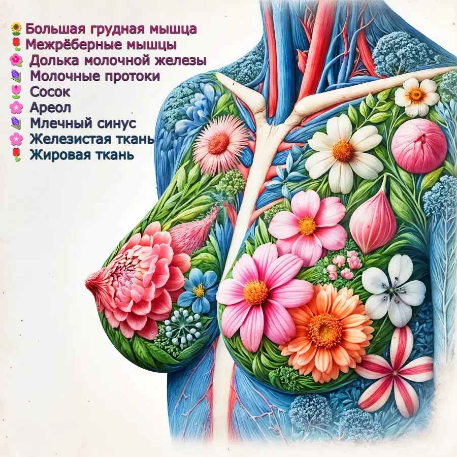 Анатомия женской груди в цветочном стиле