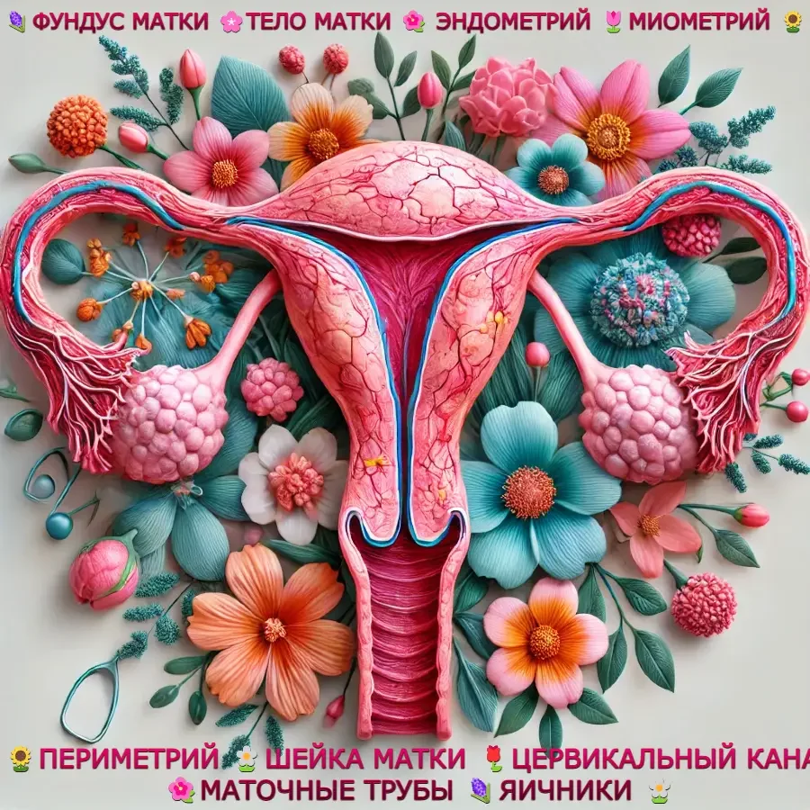 Анатомия миомы матки в цветочном стиле.
